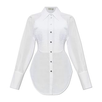 Blumarine Shirts, female, White, Size: 2XS Waist-Belted Shirt