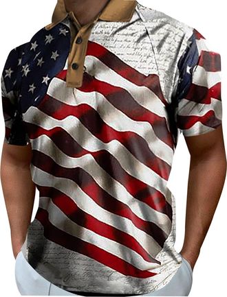 Generic USA Flag Print Polo Shirt Mens Summer Short Sleeve Shirt Top Relaxed Fit Casual Sports Outdoor Tactical Polo T-Shirt Fashion American Flag Graphic Pri