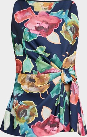 Lela Rose High-Neck Ruched Printed Crepe Top