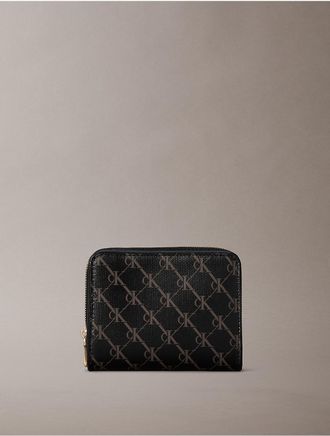 Calvin Klein Womens Coated Monogram Zip Flap Wallet - Black