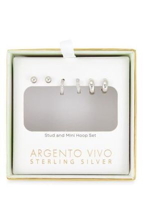 Argento Vivo Pack of 3 Assorted Stud & Hoop Earrings in Silver at Nordstrom Rack