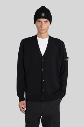 Stone Island Cardigan In Black Wool