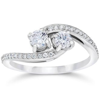 Pompeii3 1/2 Carat 2 Stone Forever Us Diamond Engagement Ring White Gold Size Selectable