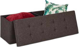 Relaxdays Relaxdays - Ba&uacute;l Almacenamiento Con Divisor, Banco Puff Almacenaje, Tela-dm, 120 L, 1 Ud., 38,5 X 110 X 37,5 Cm, Marr&oacute;n