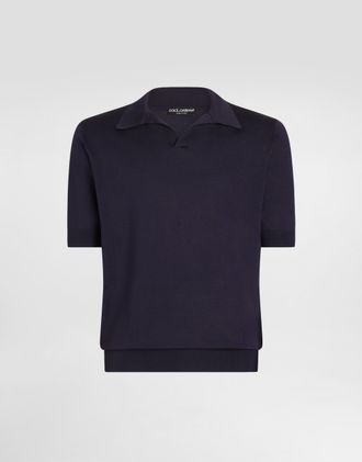 Dolce & Gabbana Silk Knit Polo Shirt - Man Sweaters And Cardigans Blue 44