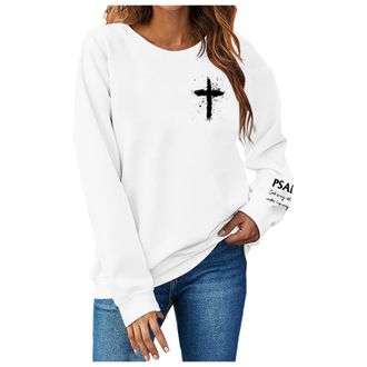 Generic Christian Sweatshirt for Women Casual Pullover Letter Print Crew-Neck T-Shirt Long Sleeve Tunic Tops Lightweight Comfy Sweatshirt White