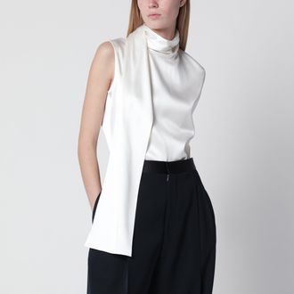Bottega Veneta Top con sciarpa in satin di seta stretch bianco