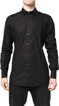 Dolce & Gabbana Zwart Goud Katoenen Jurk Overhemd - Heren - Casual Overhemden - Zwart - XL - Katoen - Overhemden