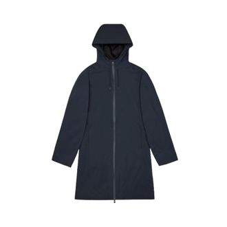 Rains Jassen, Dames, Blauw, XL, Waterdichte Lange Jas met Capuchon en Rits