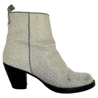 Acne Studios Textured Zip-Up Ankle Boots in White Leather