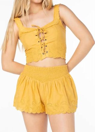Roxy Hazel Lace Up Top In Amber Gold Solid