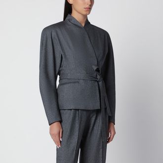 Andamane Coordinated belt jacket in grey m&eacute;lange