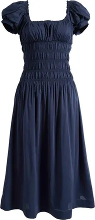Reformation Riva Shirred Midi Dress in Midnight at Nordstrom, Size X-Small