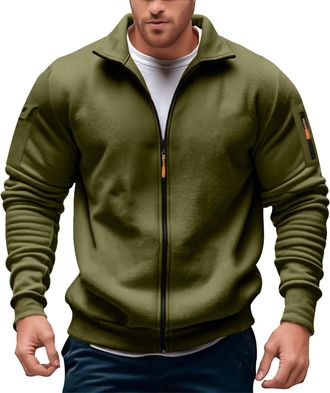 Generic Mens Zip Up Sweatshirt Jackets Lightweight Long Sleeve Zipped Jumper Tops Sweater (Army Green, L)