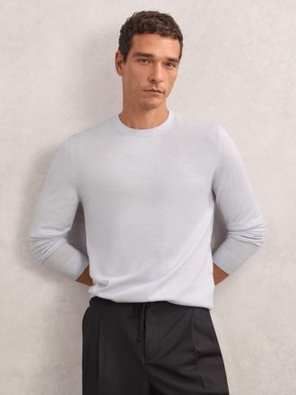 Reiss Frost Blue Merino Wool Crew Neck Jumper, Xxl