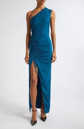 Balmain One-Shoulder Fluid Draped Jersey Gown in 6Hr Teal at Nordstrom, Size X-Large