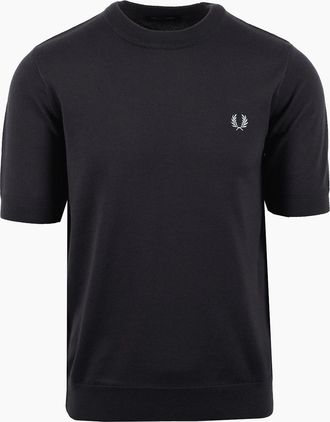 Fred Perry Mens FRED PERRY COTTON KNITTED T-SHIRT ANCHOR GREY - Black - Size: 42
