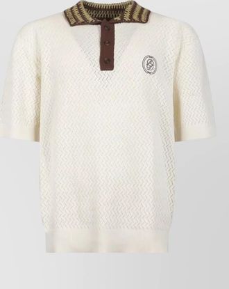 Dr&ocirc;le de Monsieur open-knit cotton polo sweater