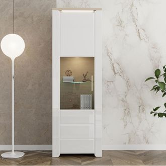 Dmora Vitrina Cibiana, Mueble Expositor 5 Estantes, Una Puerta, Detalle En Vidrio, 64x35x194h Cm Roble Marr&oacute;n