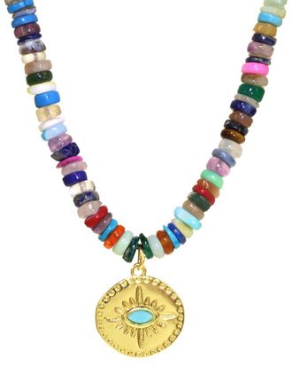 Rachel Reinhardt Jewelry 18K Filled Gemstone Sunburst Pendant Necklace