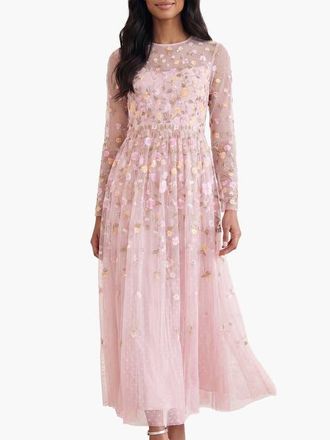 Needle & Thread Trailing Roses Long Sleeve Maxi Gown in Shell/multi at Nordstrom, Size 18