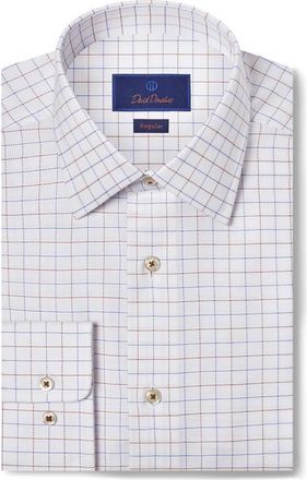 David Donahue Regular Fit Check Cotton Dobby Dress Shirt in White/Dune at Nordstrom, Size 16.5 - 34
