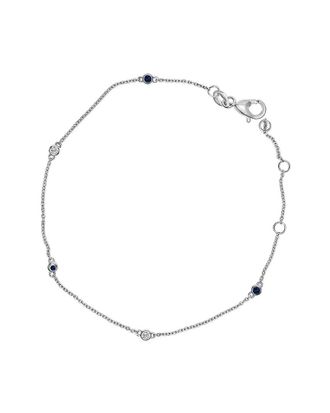 House of Brilliance Haus Of Brilliance Colorful Gemstones 14K 0.17 Ct. Tw. Diamond & Sapphire Station Bracelet