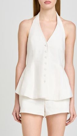 Wayf Paloma Button-Up Peplum Halter Top in Ivory at Nordstrom, Size X-Small