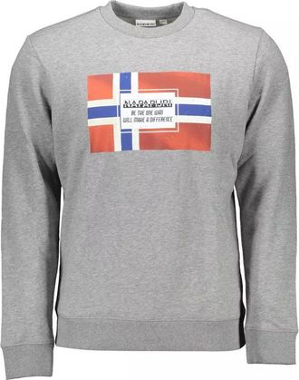 Napapijri Mens Norway Crew Sweatshirt Long Sleeve - Grey Cotton - Size Large