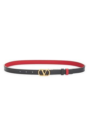 Valentino Garavani VLOGO Signature Reversible Leather Belt in Black/Red at Nordstrom, Size 100