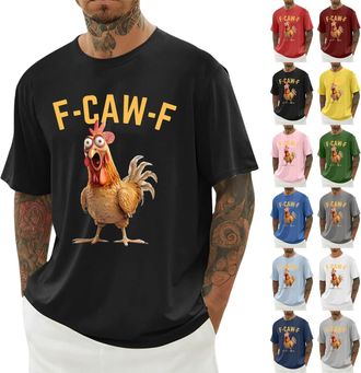 Generic F-CAW-F Shirts Mens Funny Scream Chicken Humor T-Shirt Mens Short Sleeve Crew Neck Halloween Tops Casual Loose F-CAW-F Tshirt Plus Size(Black, 4XL)