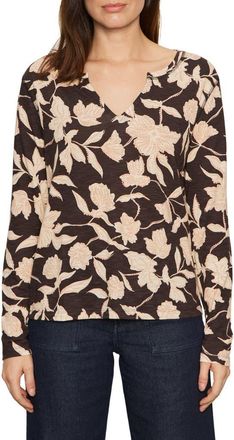 Sanctuary Print Split Neck Knit Top in Semisweet Floral at Nordstrom, Size Xx-Large
