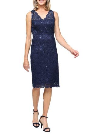 S.L. Fashions Lace Jacket and Sheath Dress Set in Navy at Nordstrom, Size 10P