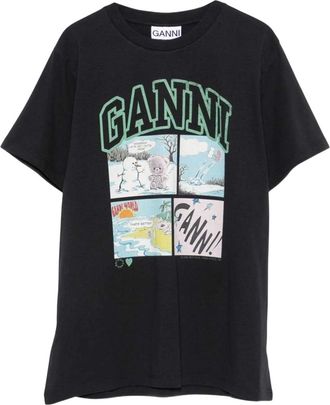 Ganni Black Crew Neck Graphic Logo T-Shirt