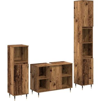 vidaXL Juego De Muebles De Ba&ntilde;o Con Estante 3 Pcs Madera Vieja Vidaxl