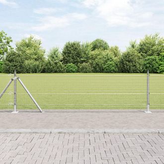 Berkfield Home Welded Wire Fence with 13 Flanged Posts 0.5x100 m Galvanised Steel in Silver