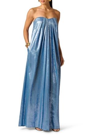 Adrianna Papell Foil Chiffon Strapless Gown in Azure Blue at Nordstrom, Size 14