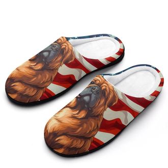 Generic Tibetan Mastiff USA Flag Womens Slippers Warm House Slippers Indoor House Shoes with Anti-Skid Rubber Sole