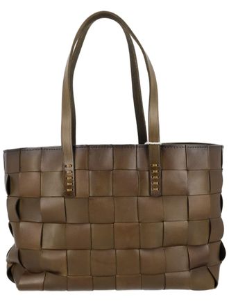 Dragon Diffusion Brown Rectangular Woven Leather Tote Bag