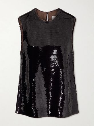 Esse Studios Top In Raso Con Paillettes Luminessa - Marrone