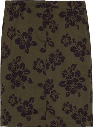 Aspesi Short Skirts, female, Green, Size: M Cotton Hibiscus Print Skirt