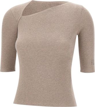 Maison Margiela Truien Beige - Dames - Ronde hals truien - Beige - L - Katoen - Truien & Vesten