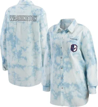 WEAR by Erin Andrews Womens WEAR by Erin Andrews White Washington Capitals Oversized Tie-Dye Button-Up Denim Shirt at Nordstrom, Size X-Large