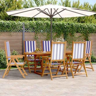 vidaXL Vidaxl Set De Comedor De Jard&iacute;n 7 Pzas Tela Madera Maciza Azul Blanco