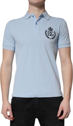 Dolce & Gabbana Mens Embroidered Polo Shirt - Light Blue Cotton - Size EU 44 (Mens)