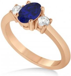 Allurez Oval Blue Sapphire & Diamond Three-Stone Engagement Ring 14k Rose Gold (1.20ct)
