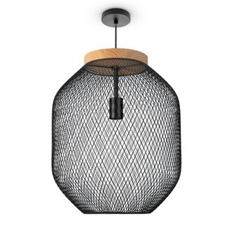 Paco Home Paco Home - L&aacute;mpara De Suspensi&oacute;n Comedor L&aacute;mparas Cesta Metal Colgante Cocina Industrial E27 L&aacute;mpara Colgante - Tipo 3, Negro-madera (&oslash;40 Cm)