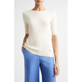 St. John Marlie Short Sleeve Silk & Cotton Sweater in Ecru at Nordstrom, Size X-Small