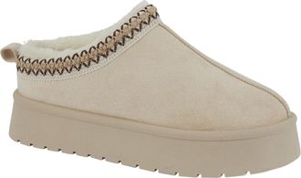 Shoes By Emma Womens Platform Chunky Sole Faux Suede Fleece and Faux Fur Lined Braided Trim Mule Slipper Boots (Sand, UK Footwear Size System, Adult, Women, Numeric