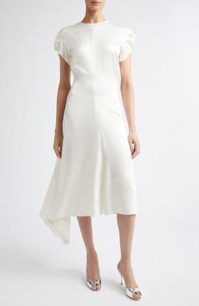 Victoria Beckham Twist Shoulder Asymmetric Satin Midi Dress in Ivory at Nordstrom, Size 4 Us